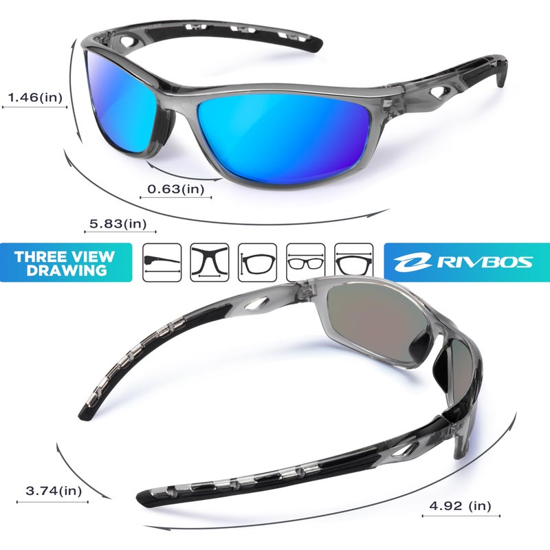 RIVBOS Sunglasses for Men Women Polarized UV Protection Sports Fishing Driving Shades Cycling RB833-transparent Grey ice Blue - Image 3
